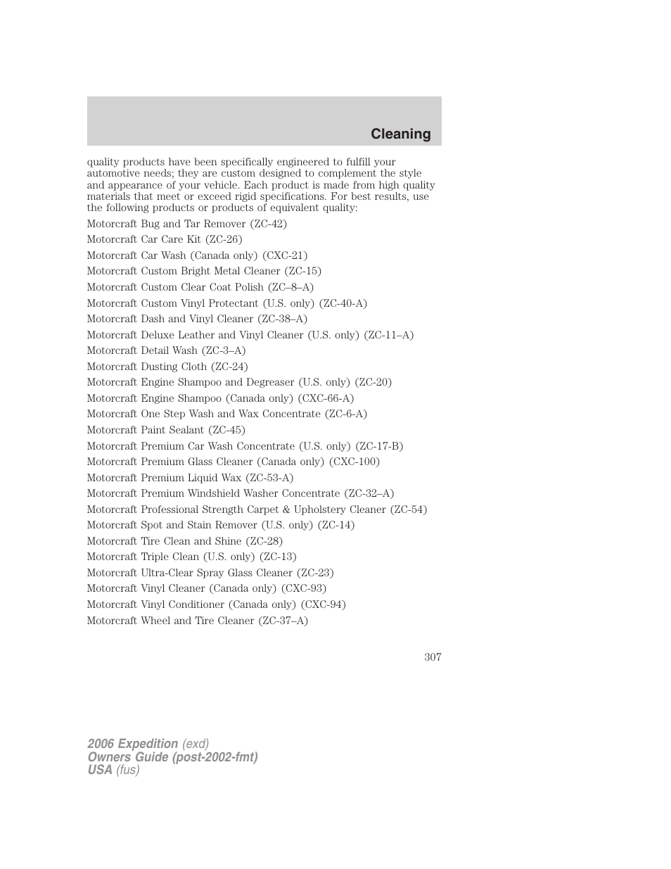 Cleaning | FORD 2006 Expedition v.1 User Manual | Page 307 / 360