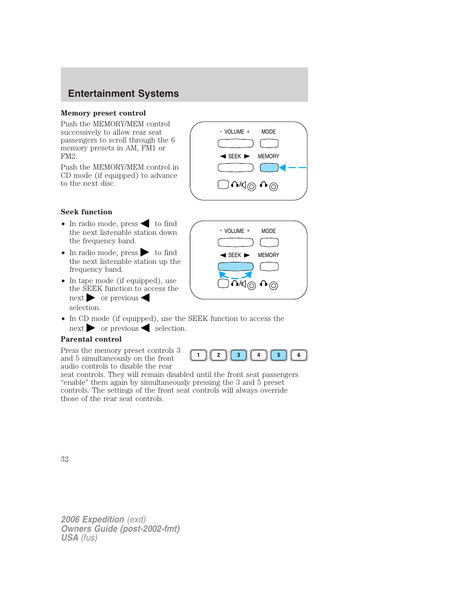 Entertainment systems | FORD 2006 Expedition v.1 User Manual | Page 32 / 360