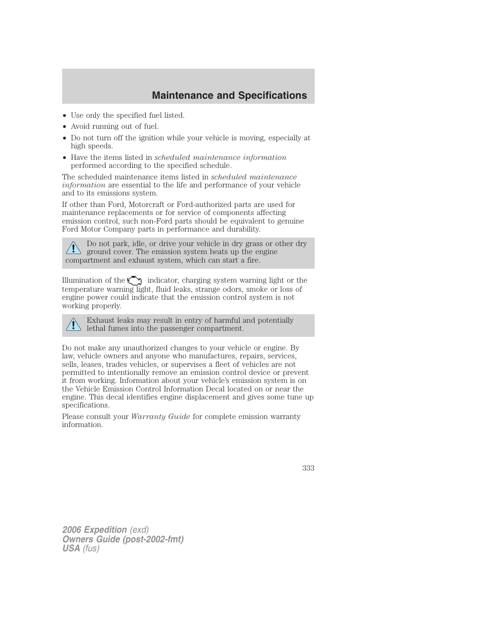 Maintenance and specifications | FORD 2006 Expedition v.1 User Manual | Page 333 / 360
