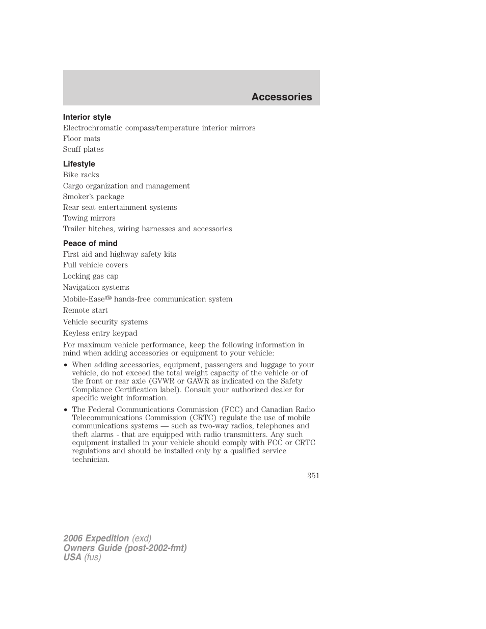 Interior style, Lifestyle, Peace of mind | Accessories | FORD 2006 Expedition v.1 User Manual | Page 351 / 360