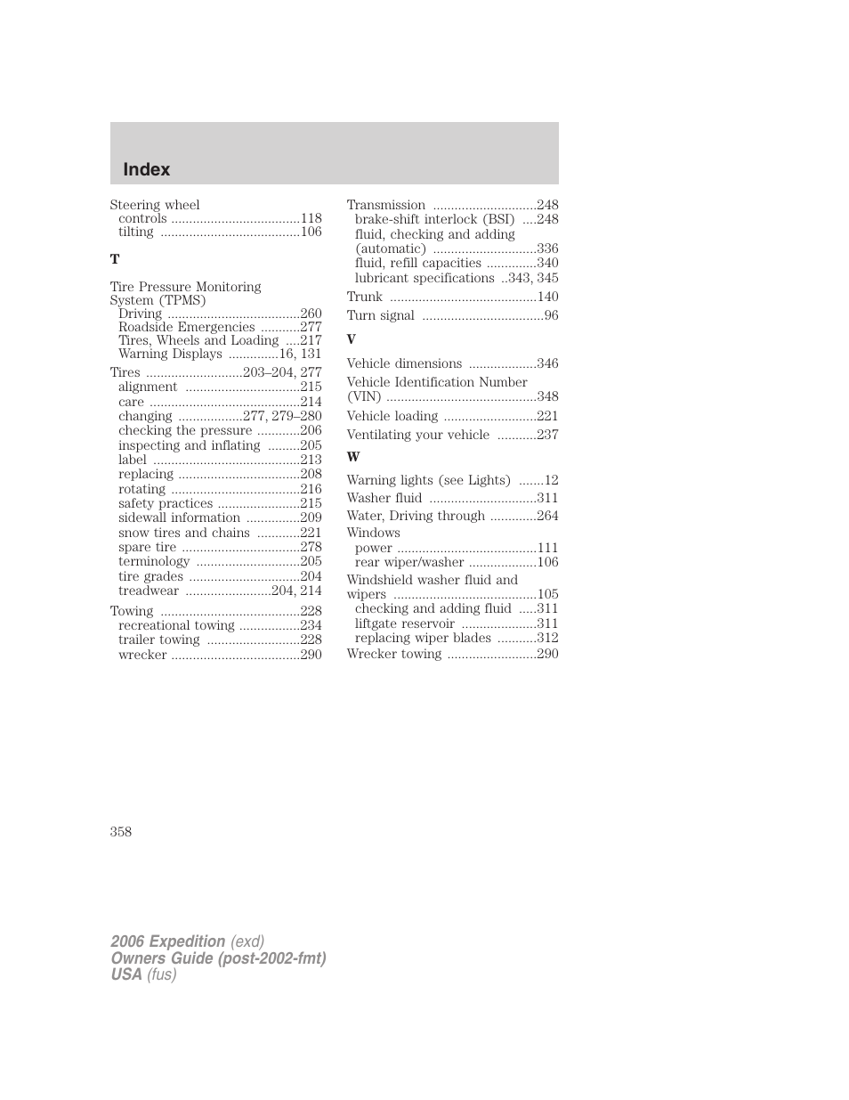 Index | FORD 2006 Expedition v.1 User Manual | Page 358 / 360