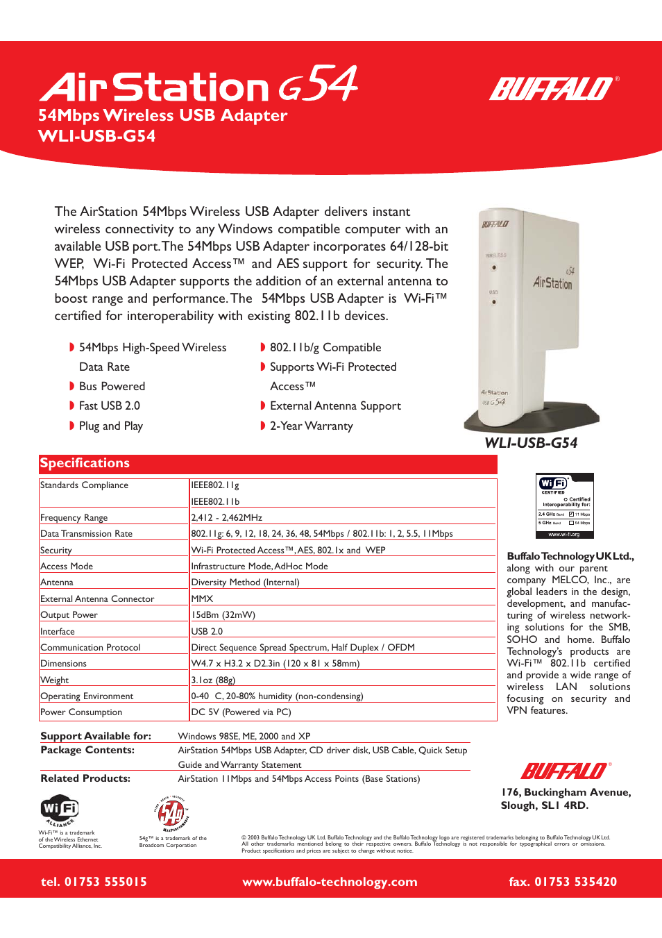 Buffalo Technology WLI-USB-G54 User Manual | 1 page