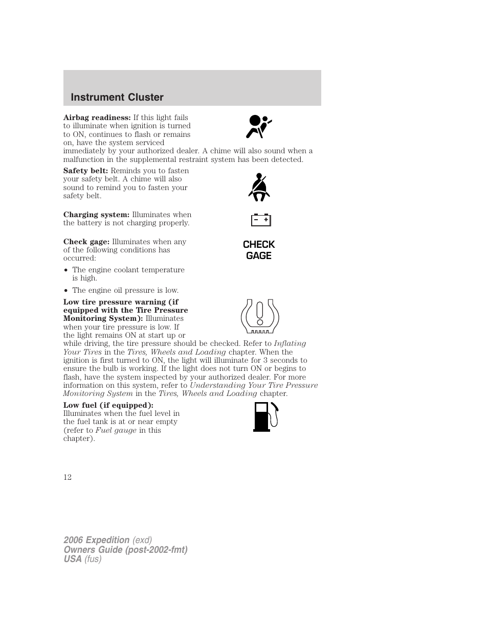 Instrument cluster | FORD 2006 Expedition v.2 User Manual | Page 12 / 368