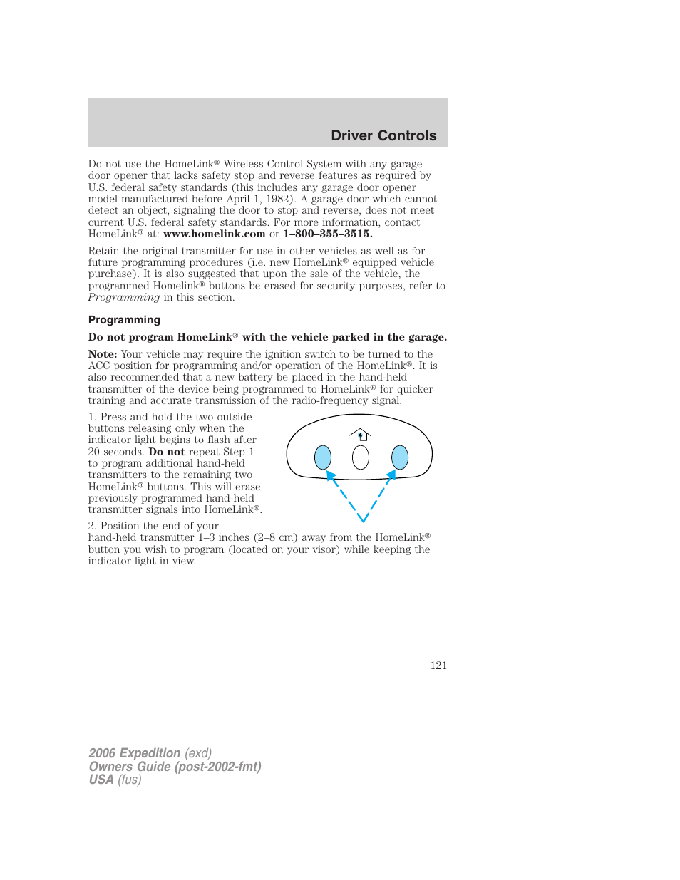 Programming, Driver controls | FORD 2006 Expedition v.2 User Manual | Page 121 / 368