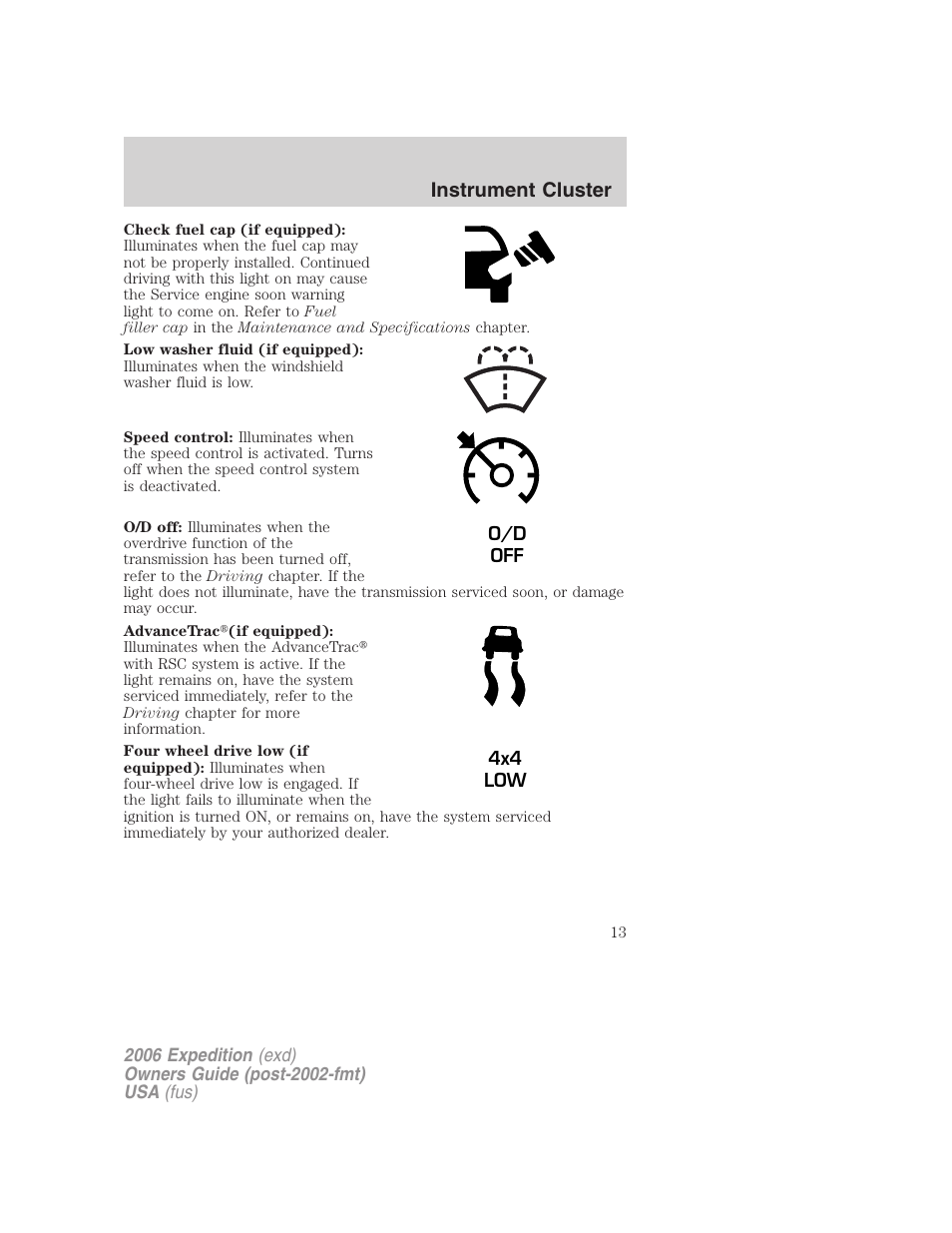 Instrument cluster | FORD 2006 Expedition v.2 User Manual | Page 13 / 368