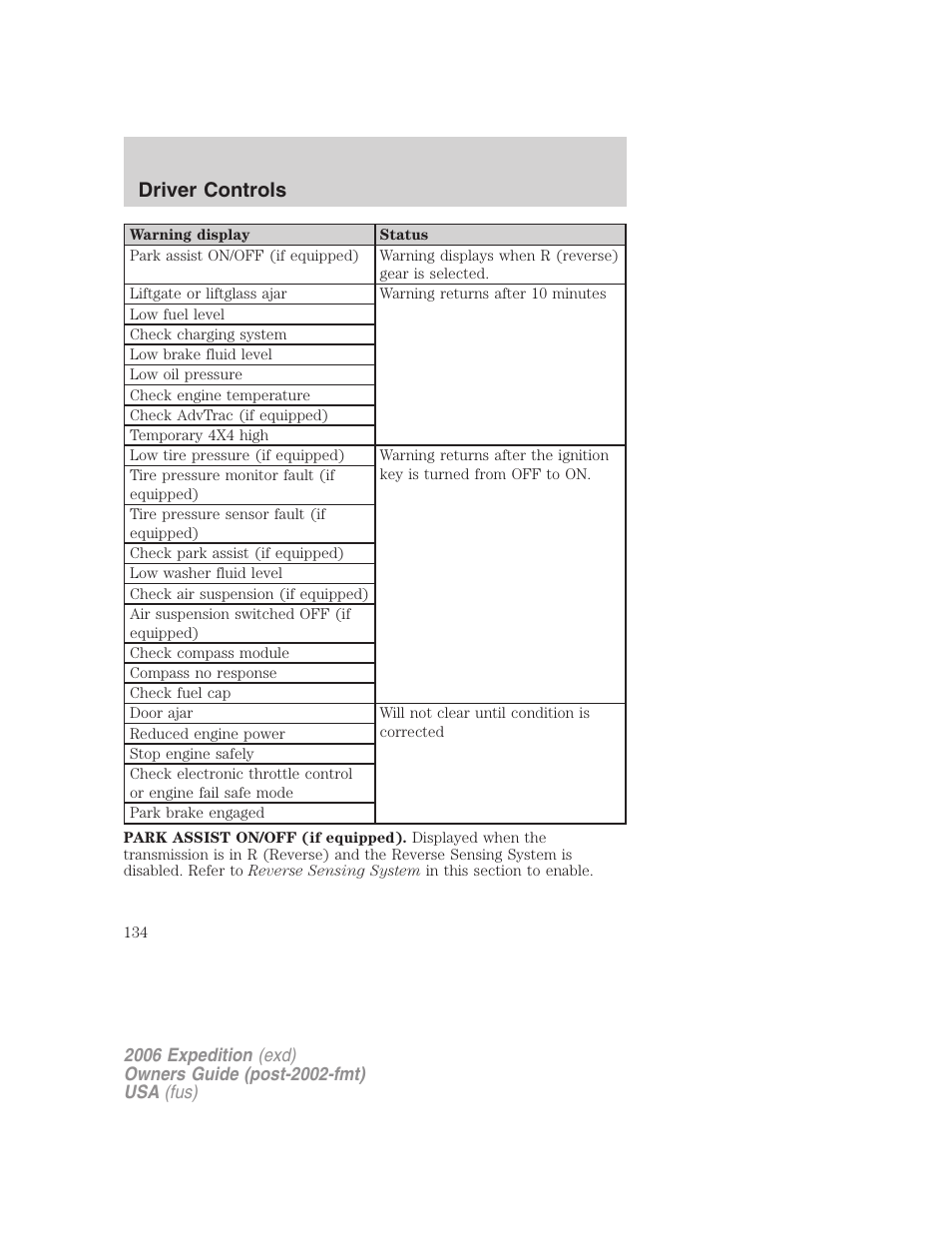 Driver controls | FORD 2006 Expedition v.2 User Manual | Page 134 / 368