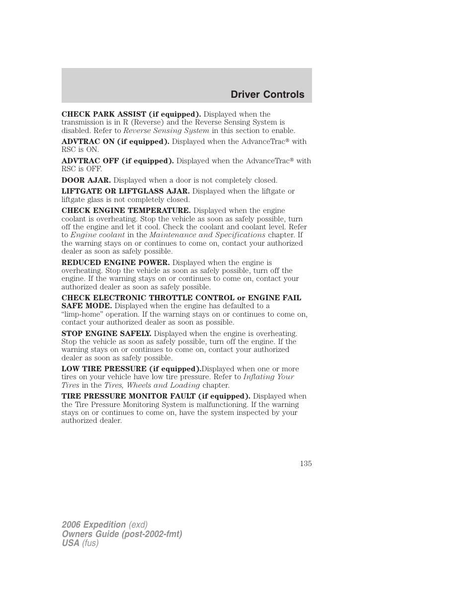 Driver controls | FORD 2006 Expedition v.2 User Manual | Page 135 / 368