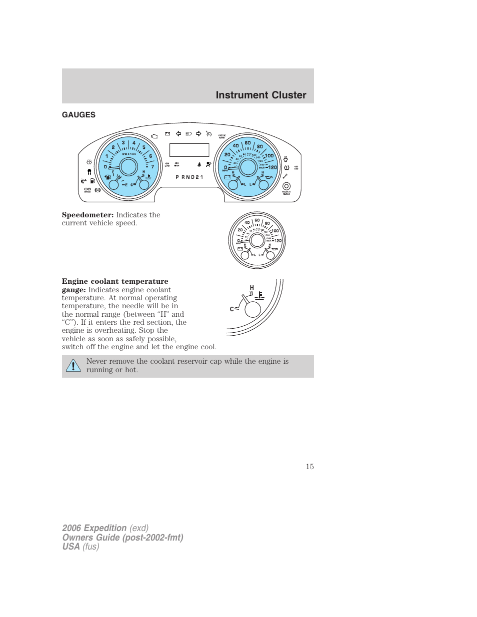 Gauges, Instrument cluster | FORD 2006 Expedition v.2 User Manual | Page 15 / 368