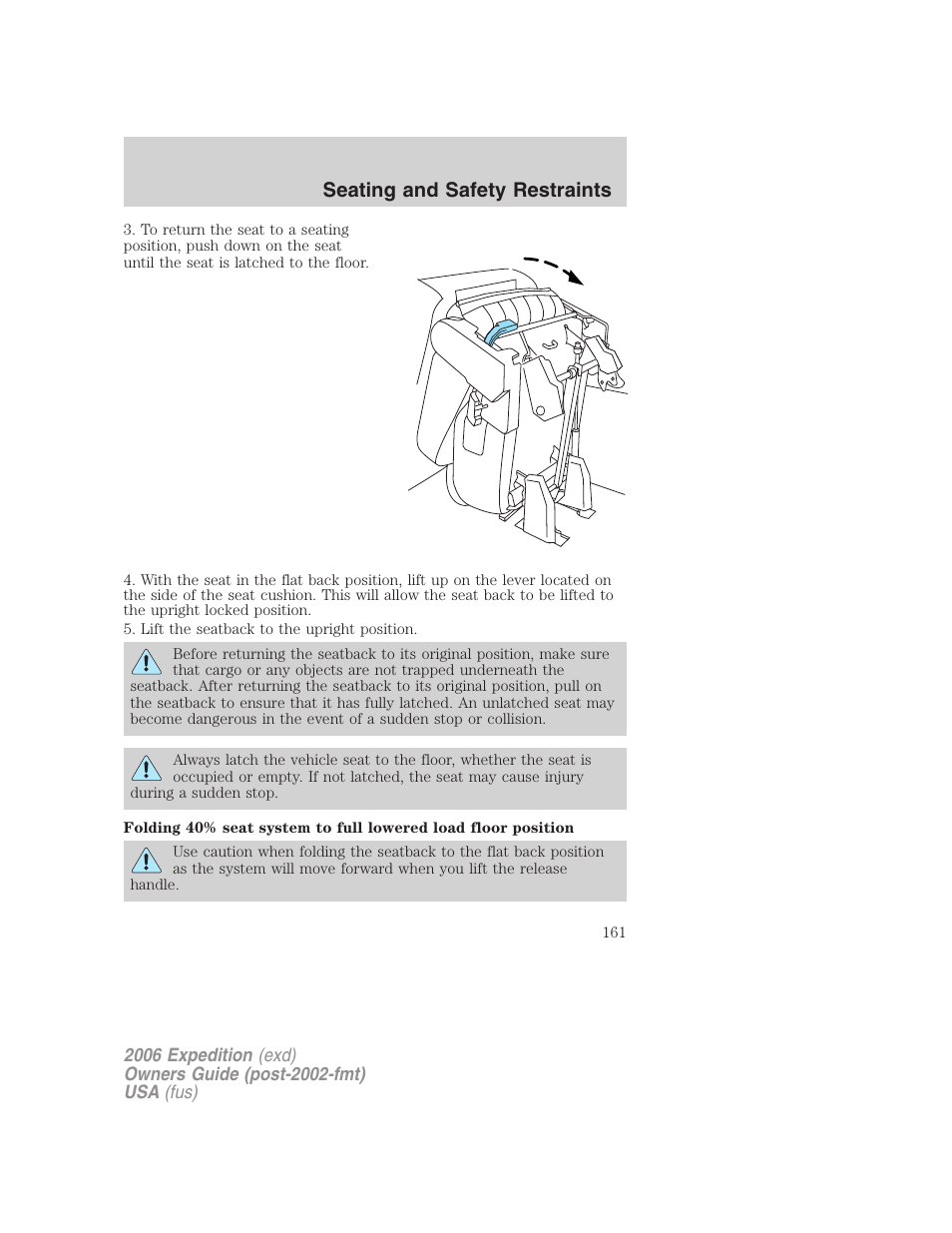 Seating and safety restraints | FORD 2006 Expedition v.2 User Manual | Page 161 / 368