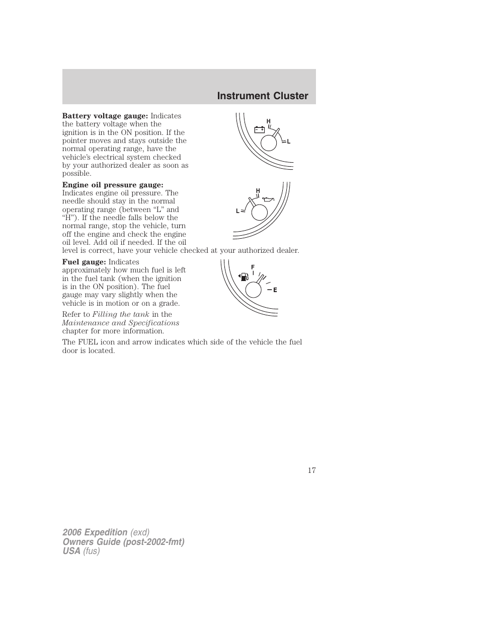 Instrument cluster | FORD 2006 Expedition v.2 User Manual | Page 17 / 368