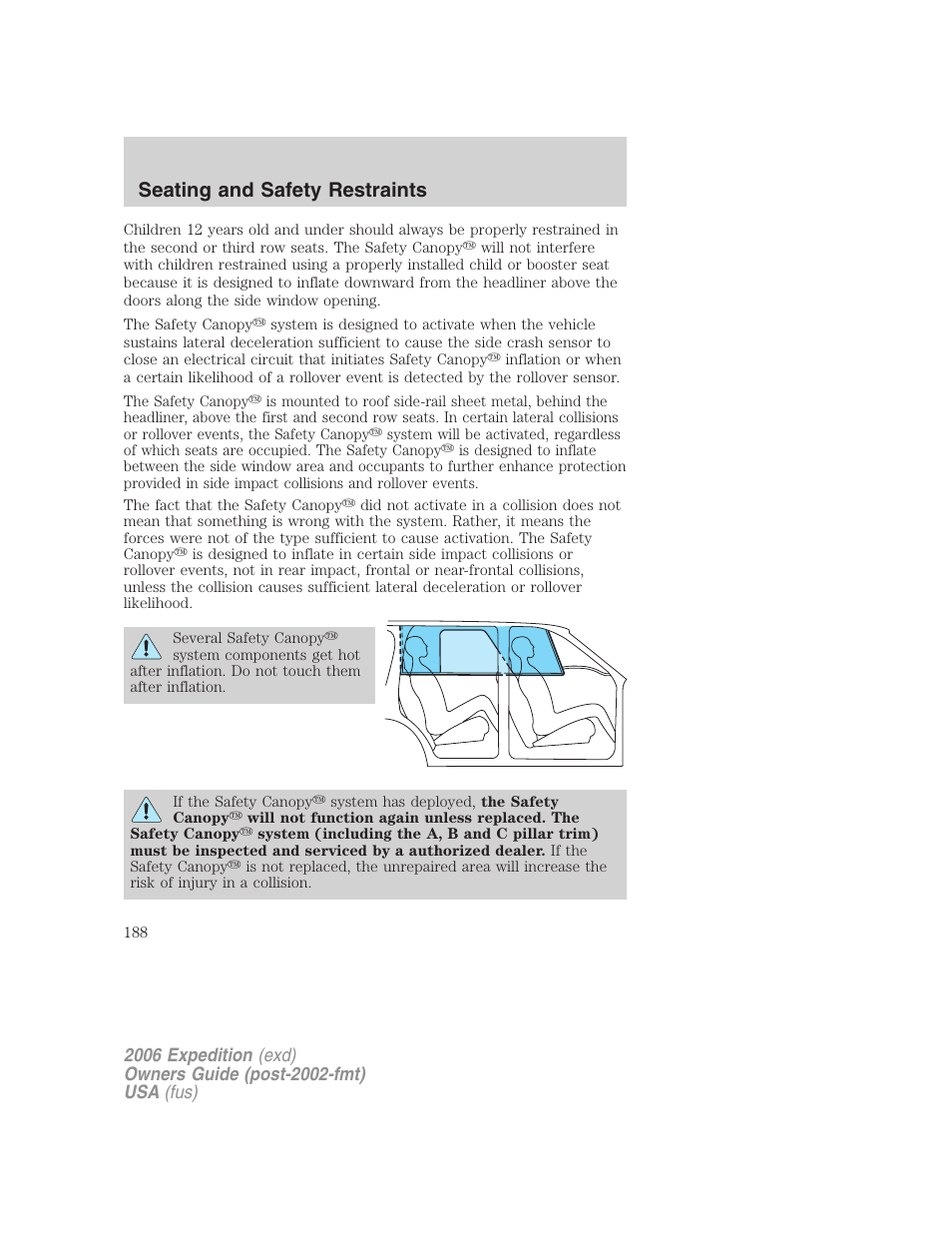 Seating and safety restraints | FORD 2006 Expedition v.2 User Manual | Page 188 / 368