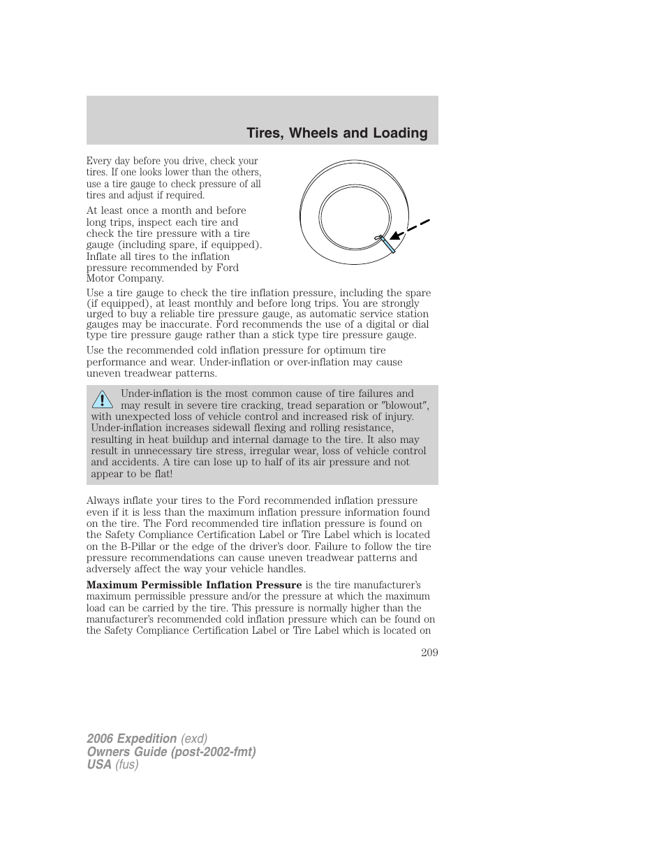 Tires, wheels and loading | FORD 2006 Expedition v.2 User Manual | Page 209 / 368