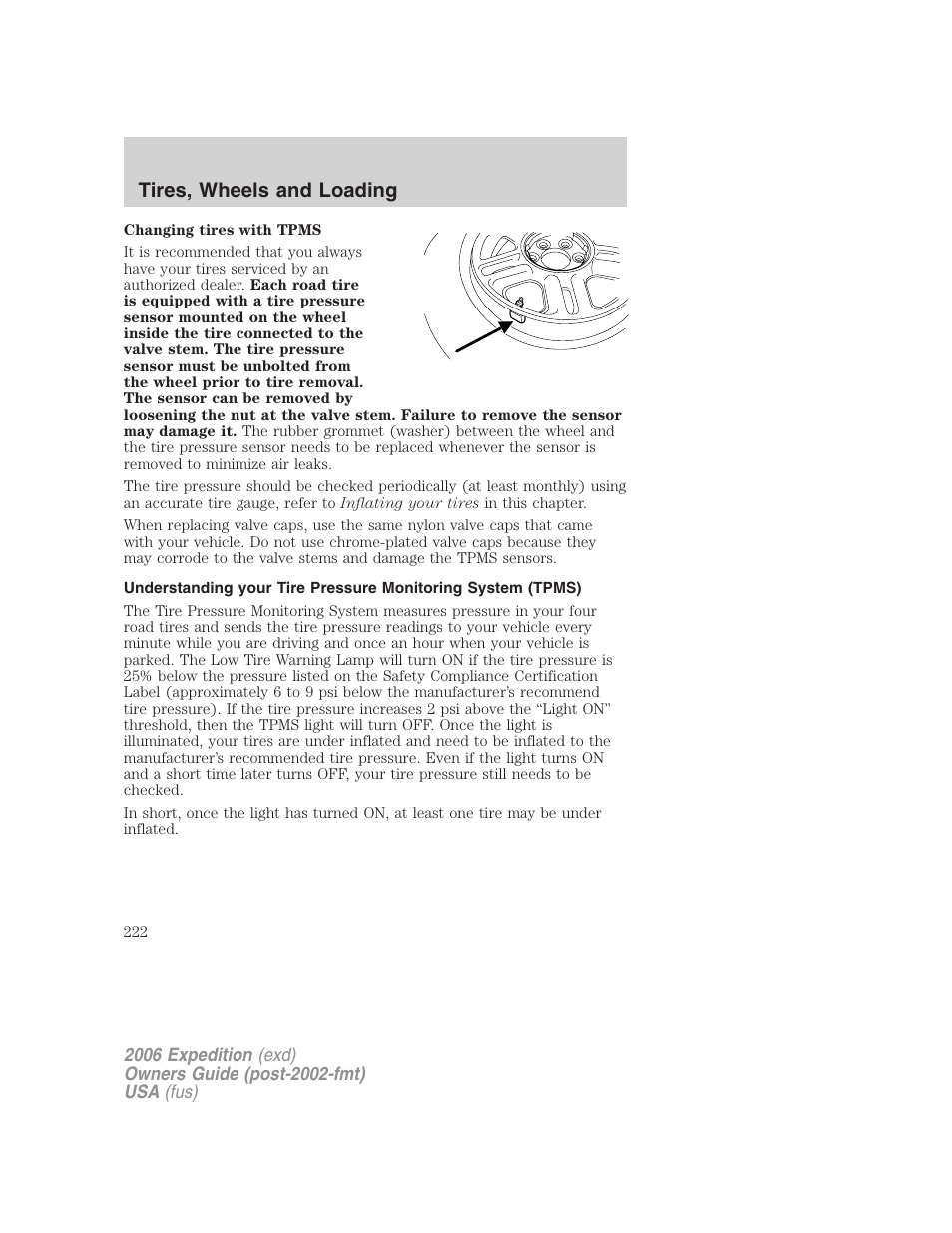 Tires, wheels and loading | FORD 2006 Expedition v.2 User Manual | Page 222 / 368