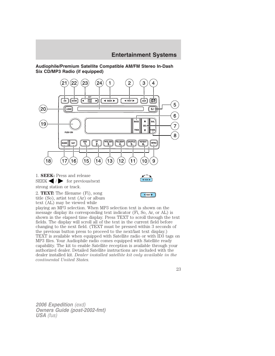 Am/fm stereo with in-dash six cd, Entertainment systems | FORD 2006 Expedition v.2 User Manual | Page 23 / 368