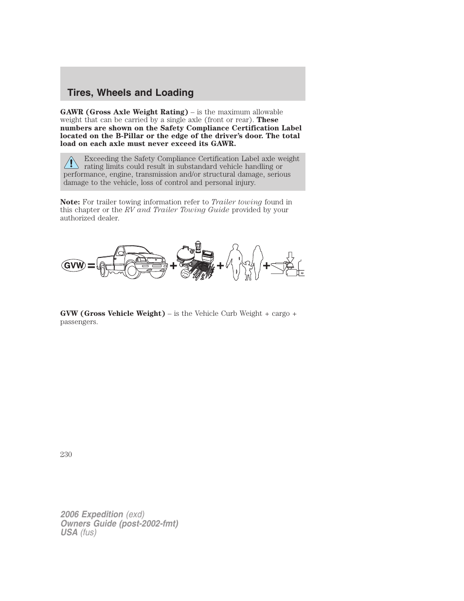 Tires, wheels and loading | FORD 2006 Expedition v.2 User Manual | Page 230 / 368