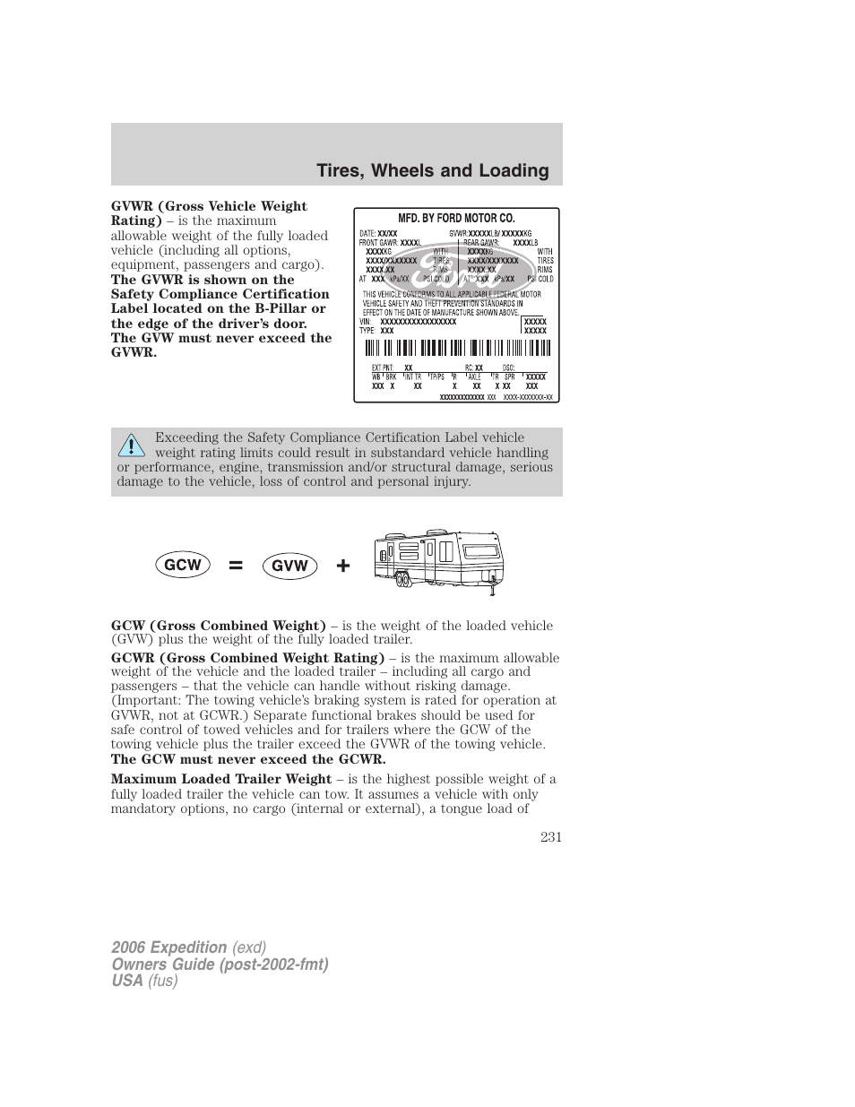 Tires, wheels and loading | FORD 2006 Expedition v.2 User Manual | Page 231 / 368