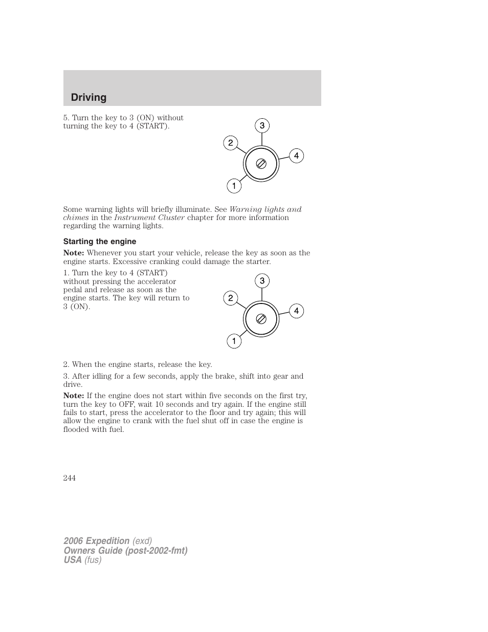 Starting the engine, Driving | FORD 2006 Expedition v.2 User Manual | Page 244 / 368