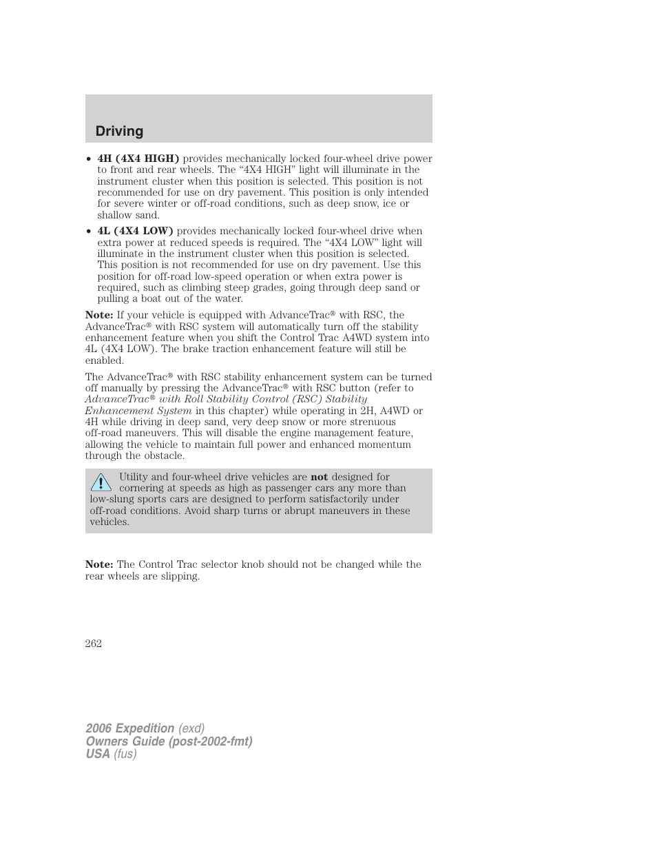 Driving | FORD 2006 Expedition v.2 User Manual | Page 262 / 368