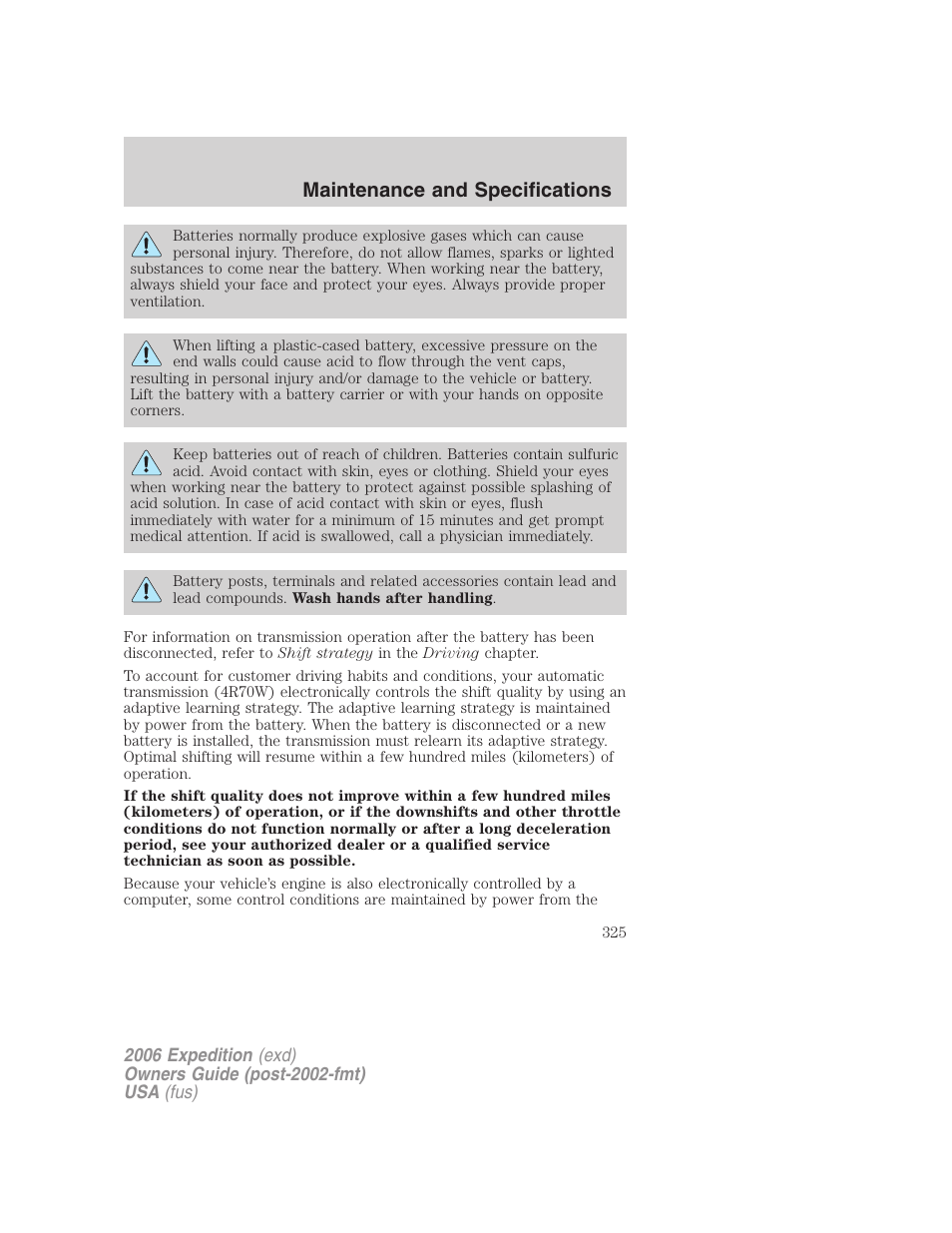 Maintenance and specifications | FORD 2006 Expedition v.2 User Manual | Page 325 / 368