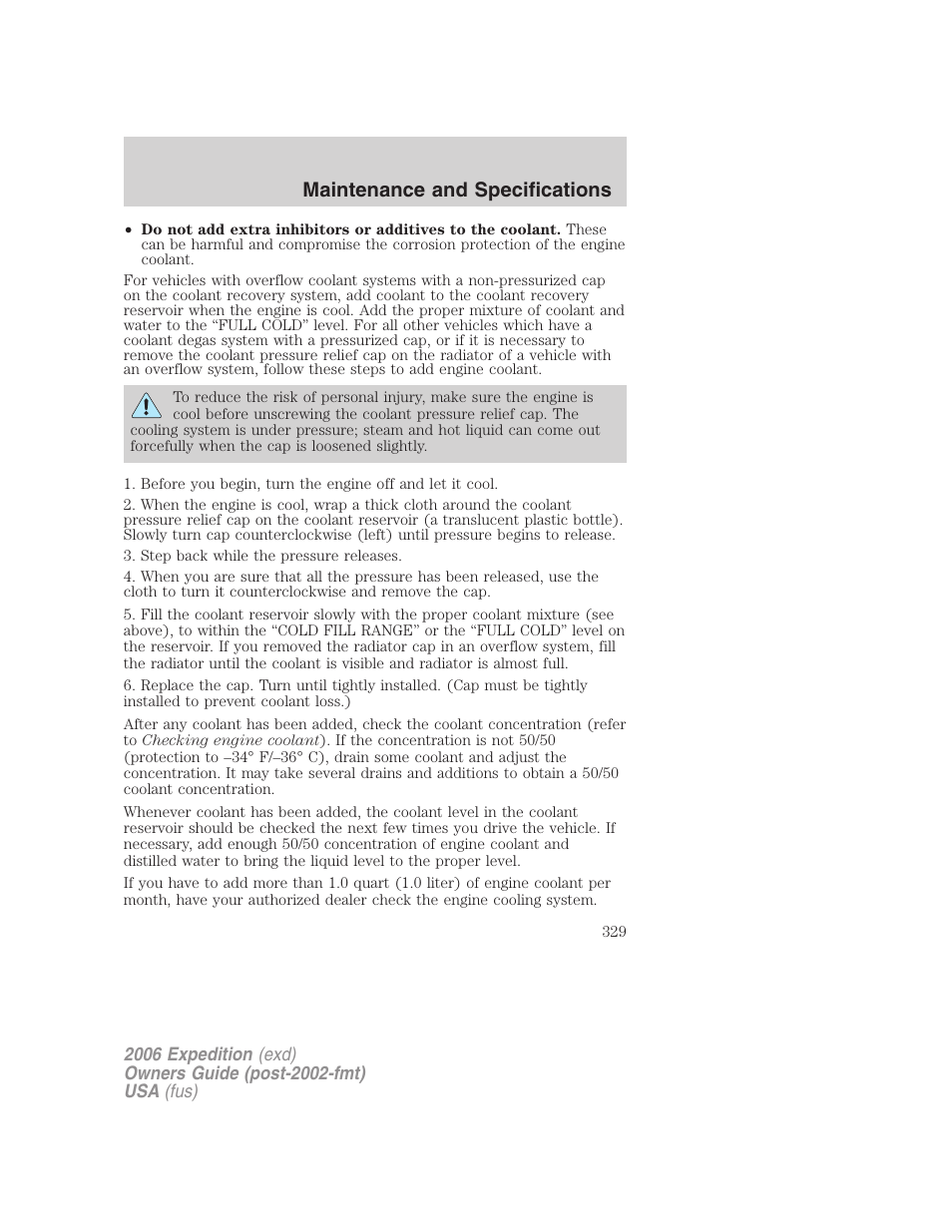 Maintenance and specifications | FORD 2006 Expedition v.2 User Manual | Page 329 / 368