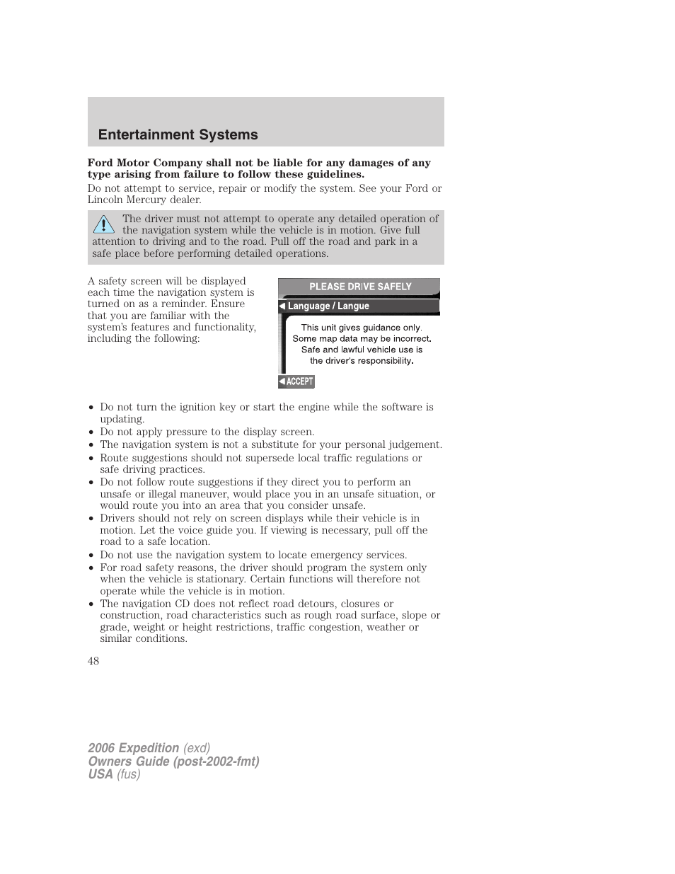 Entertainment systems | FORD 2006 Expedition v.2 User Manual | Page 48 / 368