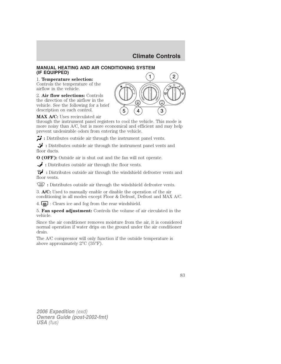 Climate controls, Manual heating and air conditioning | FORD 2006 Expedition v.2 User Manual | Page 83 / 368