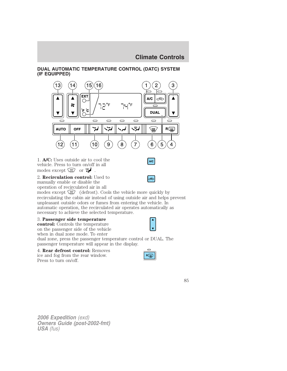 Climate controls | FORD 2006 Expedition v.2 User Manual | Page 85 / 368