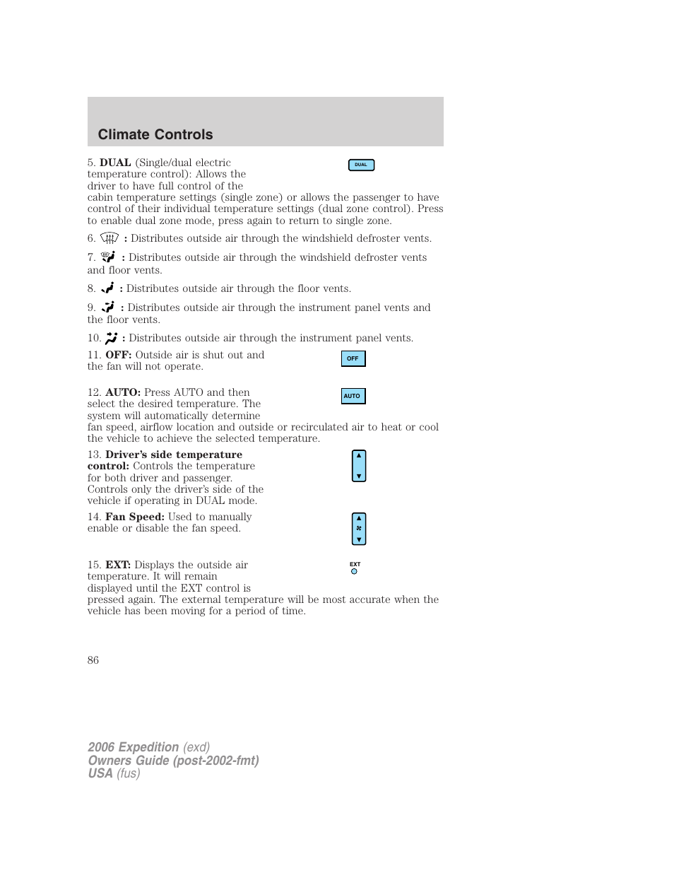 Climate controls | FORD 2006 Expedition v.2 User Manual | Page 86 / 368