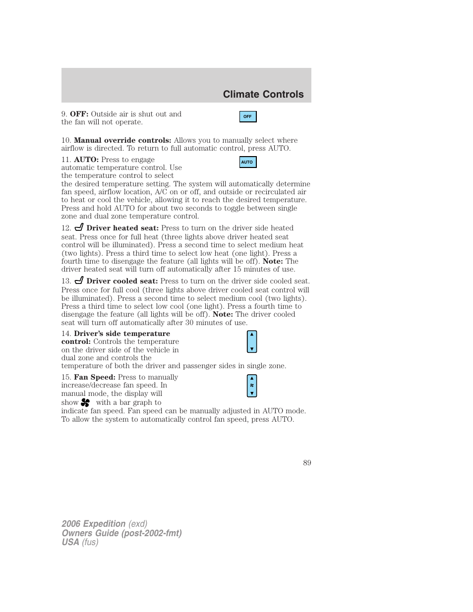 Climate controls | FORD 2006 Expedition v.2 User Manual | Page 89 / 368
