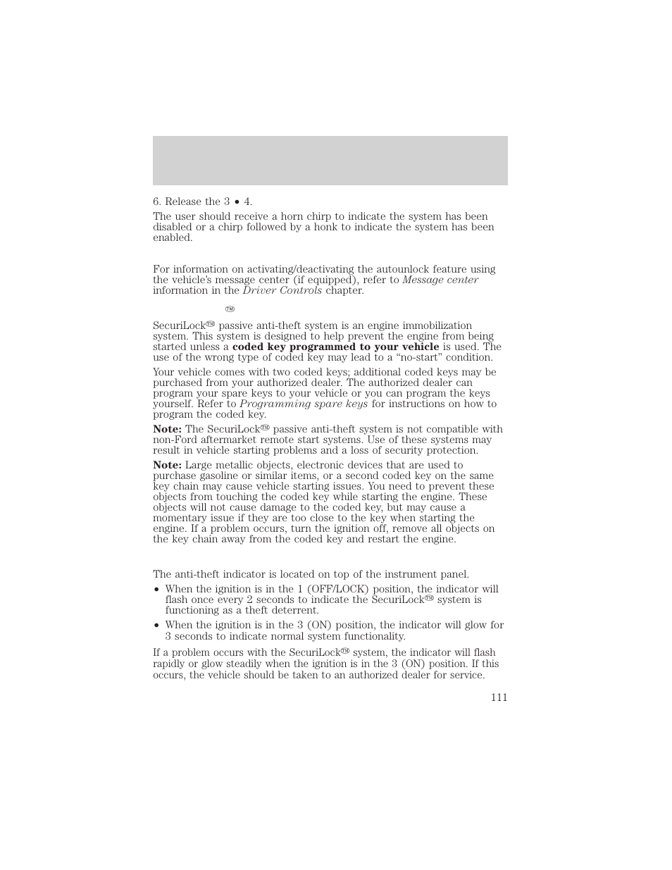 Locks and security | FORD 2006 Explorer v.1 User Manual | Page 111 / 328