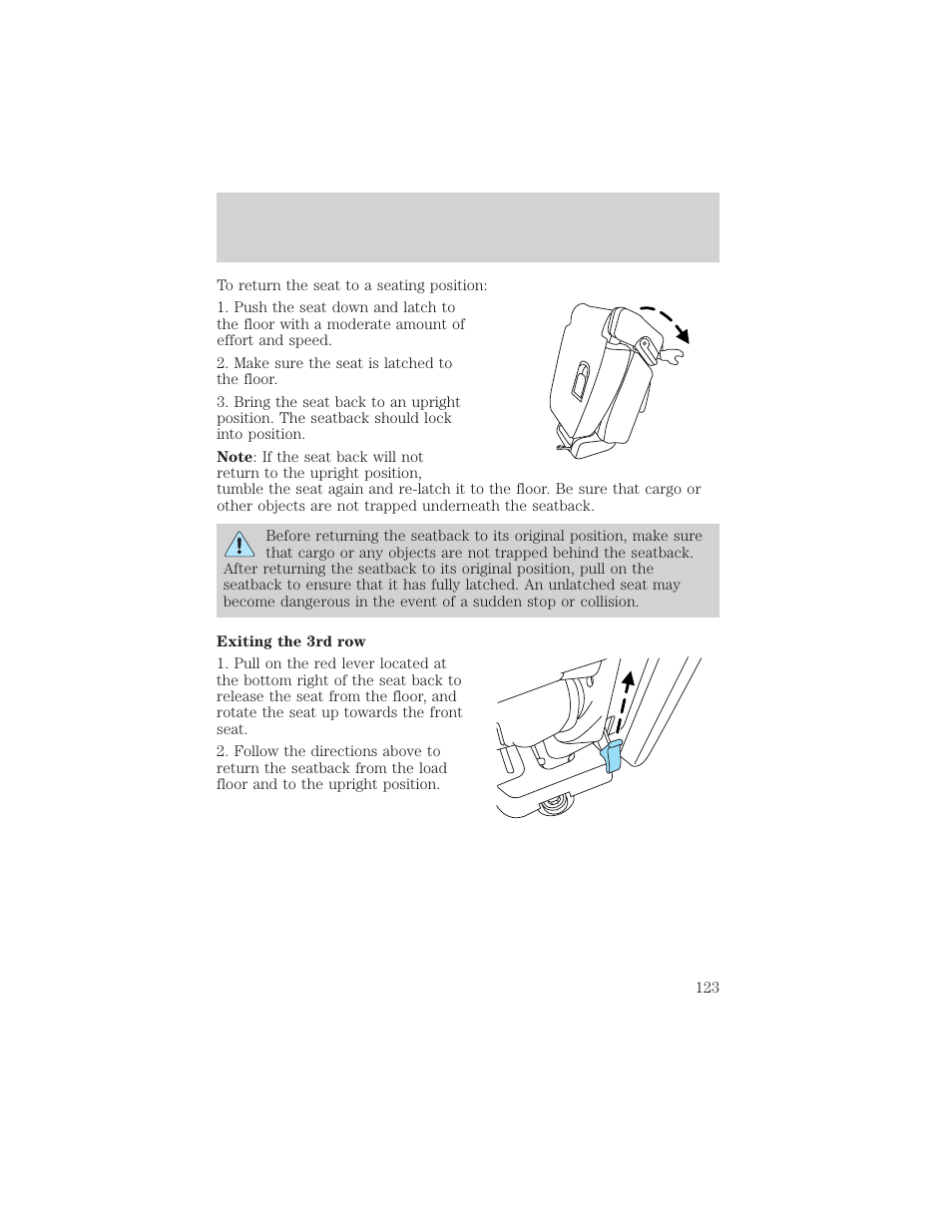 Seating and safety restraints | FORD 2006 Explorer v.1 User Manual | Page 123 / 328