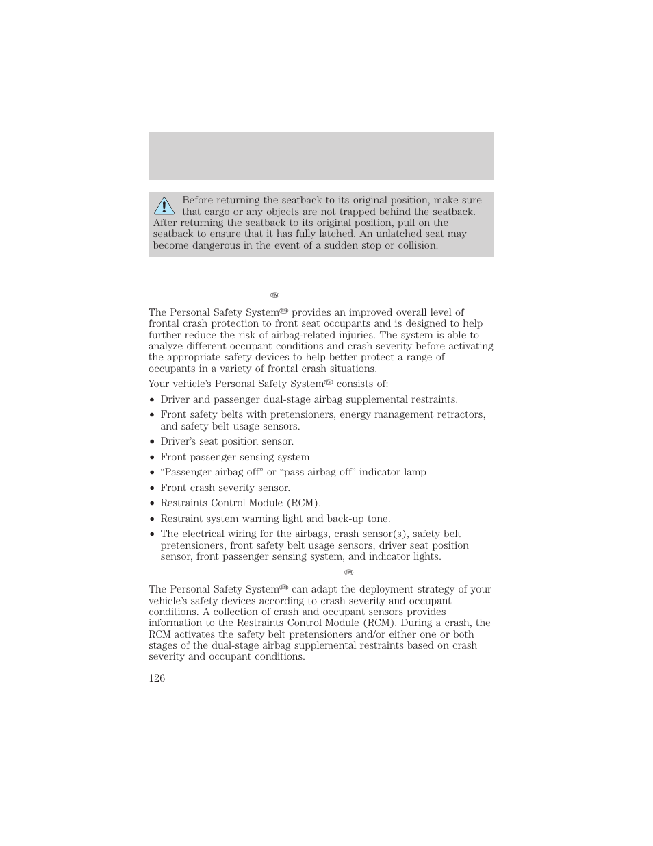 Seating and safety restraints | FORD 2006 Explorer v.1 User Manual | Page 126 / 328