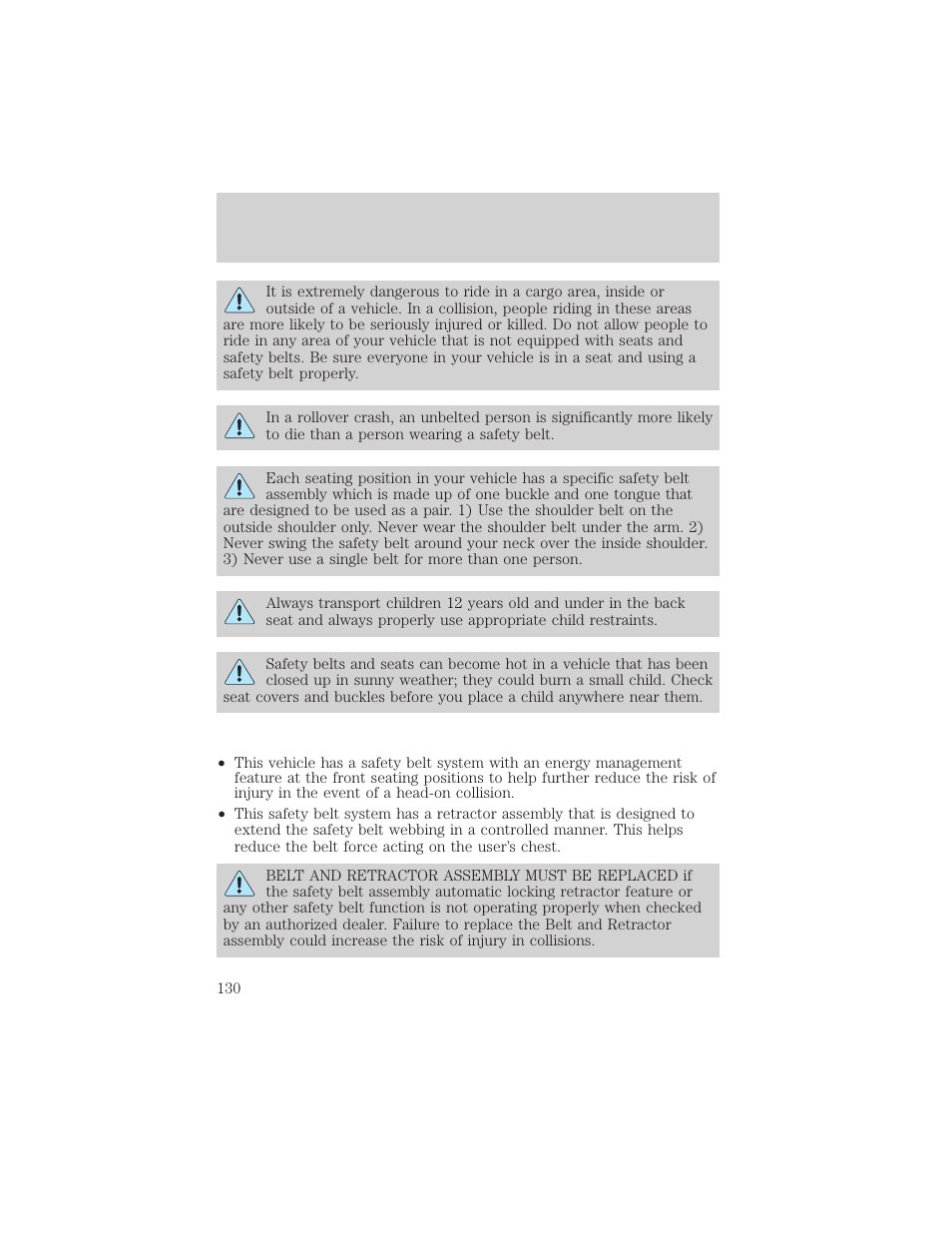 Seating and safety restraints | FORD 2006 Explorer v.1 User Manual | Page 130 / 328