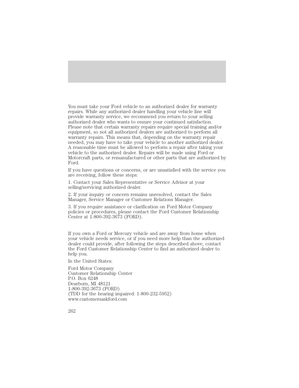 Customer assistance | FORD 2006 Explorer v.1 User Manual | Page 262 / 328