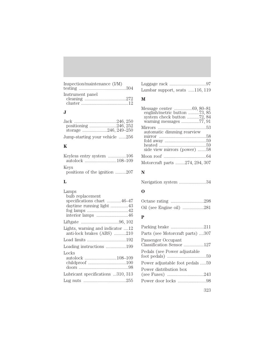 Index | FORD 2006 Explorer v.1 User Manual | Page 323 / 328