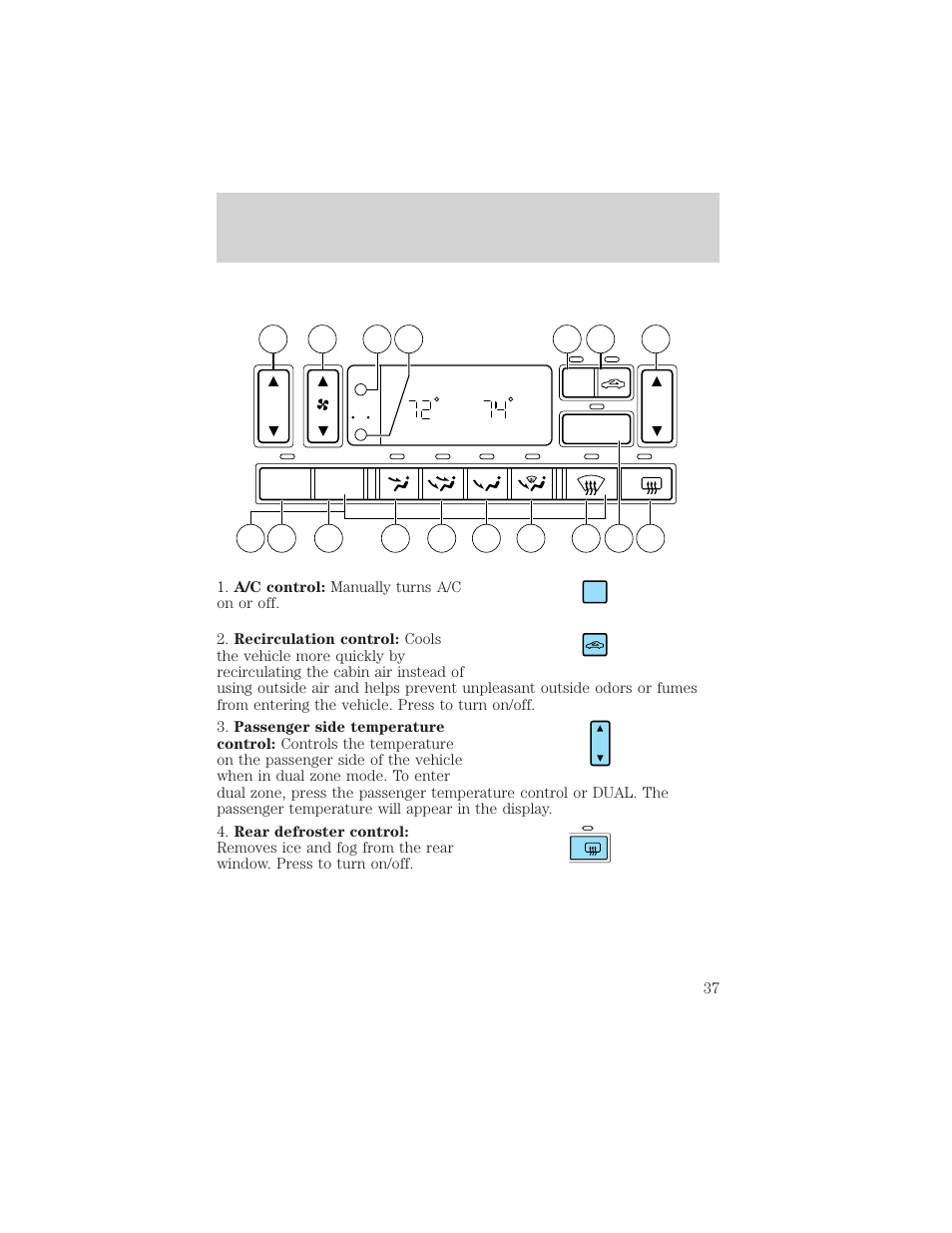 Climate controls | FORD 2006 Explorer v.1 User Manual | Page 37 / 328