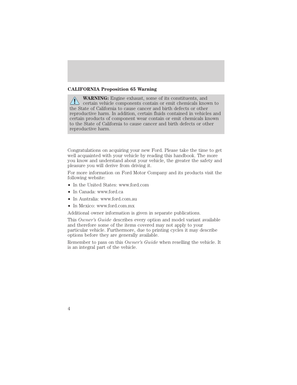 Introduction | FORD 2006 Explorer v.1 User Manual | Page 4 / 328