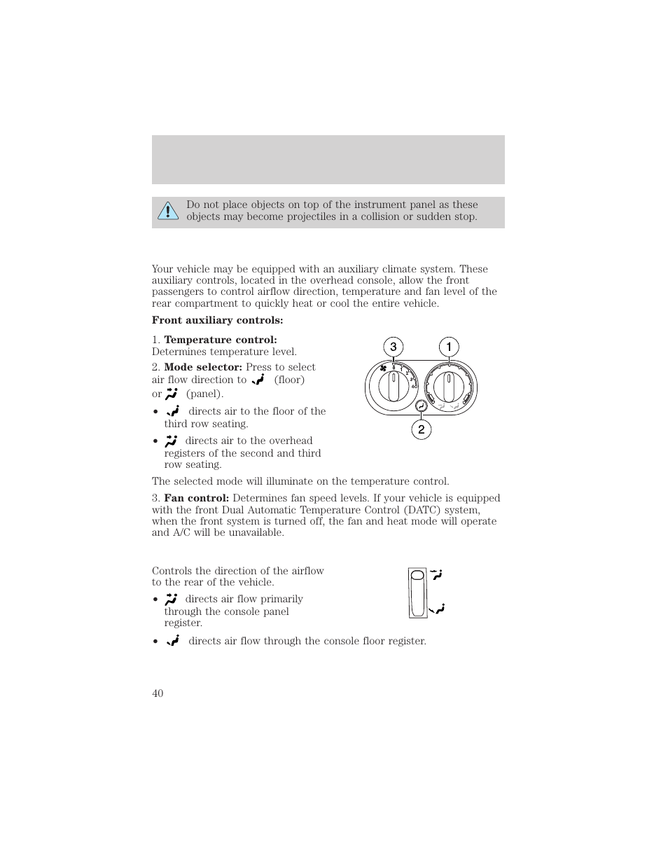 Climate controls | FORD 2006 Explorer v.1 User Manual | Page 40 / 328