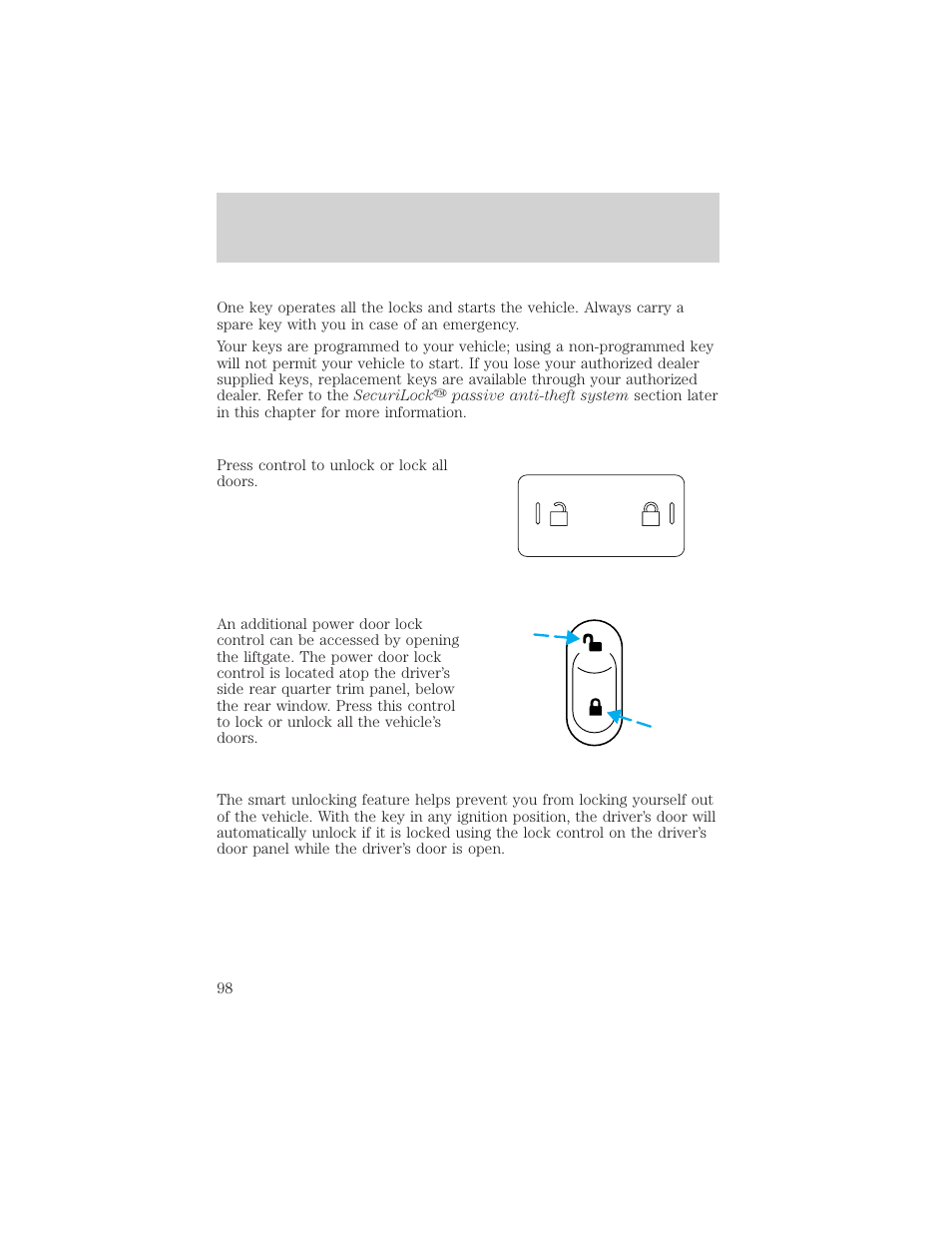 Locks and security | FORD 2006 Explorer v.1 User Manual | Page 98 / 328