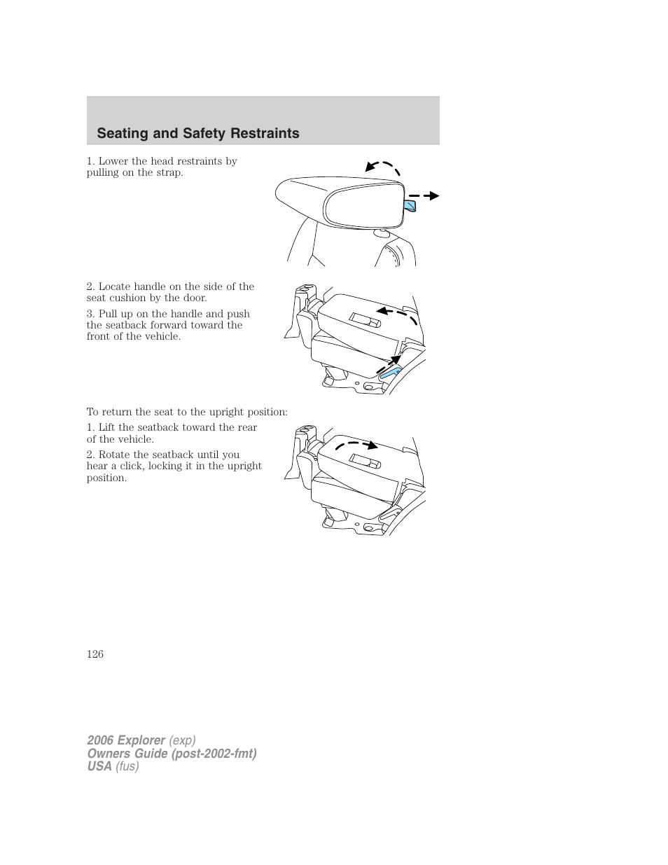 Seating and safety restraints | FORD 2006 Explorer v.2 User Manual | Page 126 / 336