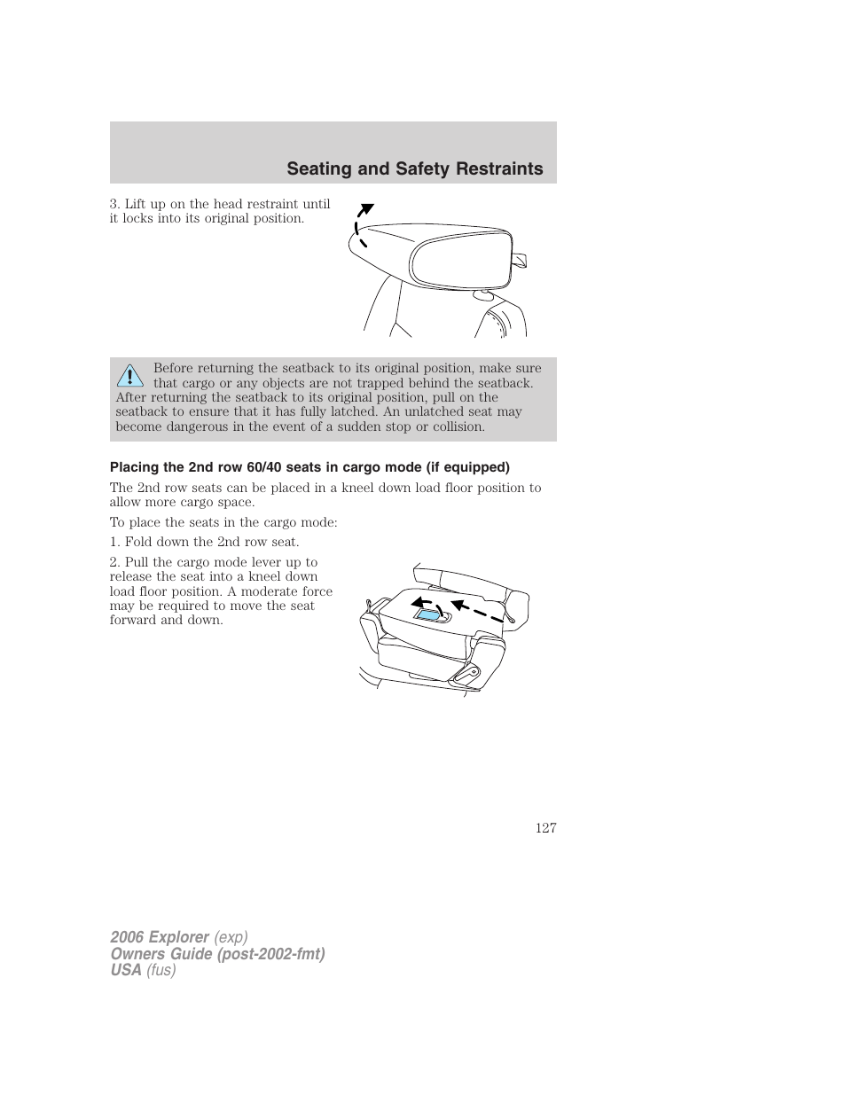 Seating and safety restraints | FORD 2006 Explorer v.2 User Manual | Page 127 / 336