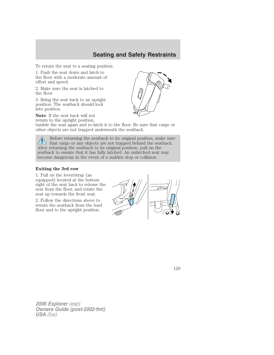 Seating and safety restraints | FORD 2006 Explorer v.2 User Manual | Page 129 / 336