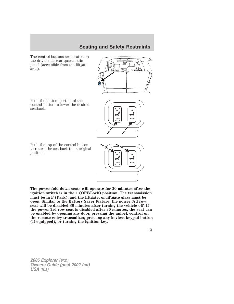 Seating and safety restraints | FORD 2006 Explorer v.2 User Manual | Page 131 / 336