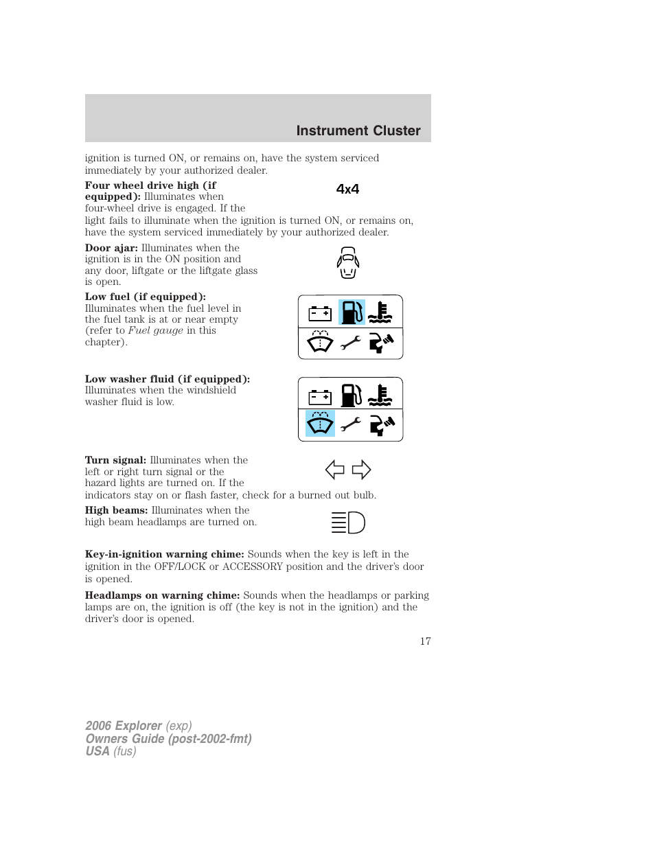 Instrument cluster | FORD 2006 Explorer v.2 User Manual | Page 17 / 336