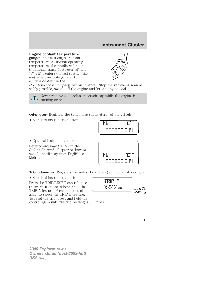 Instrument cluster | FORD 2006 Explorer v.2 User Manual | Page 19 / 336