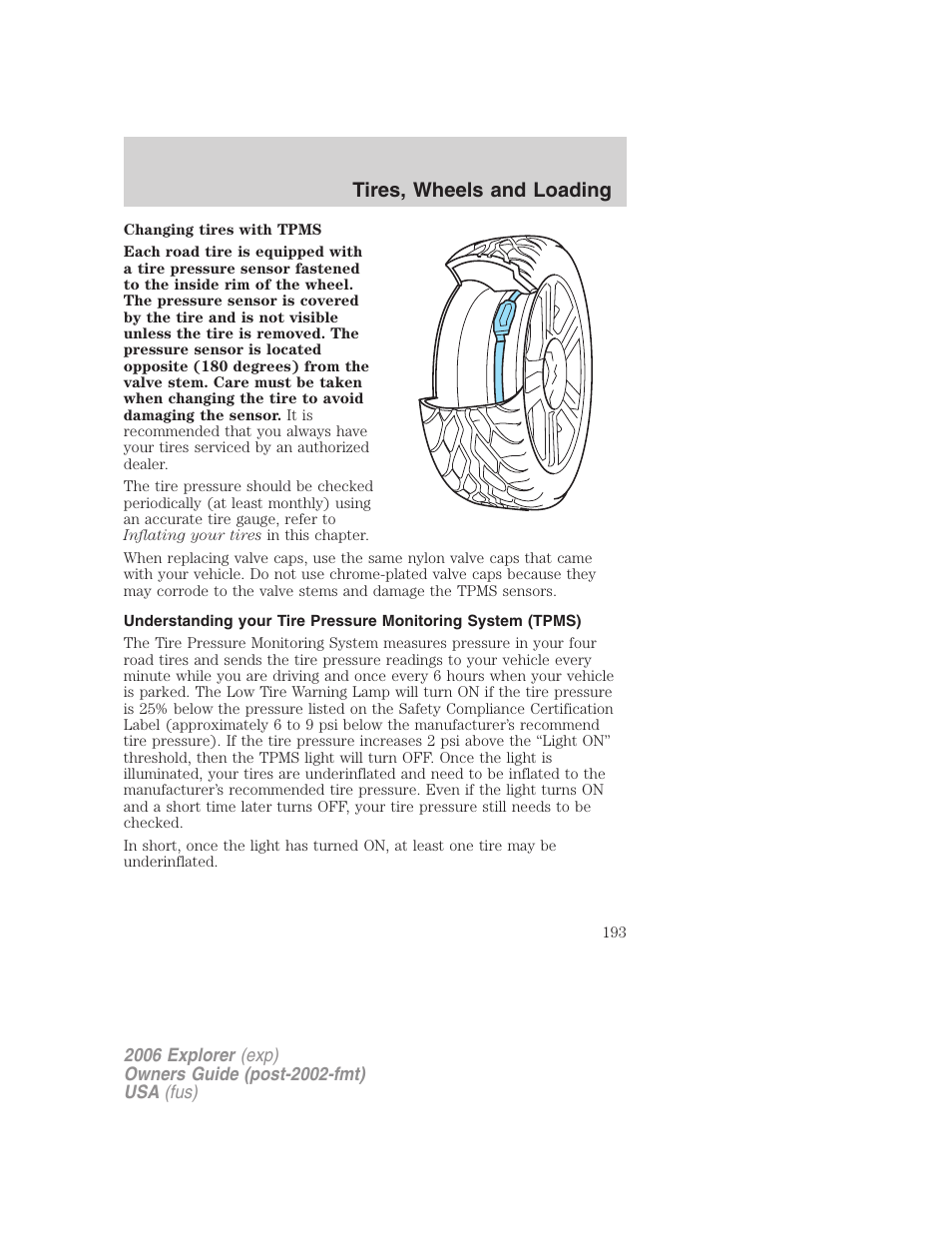 Tires, wheels and loading | FORD 2006 Explorer v.2 User Manual | Page 193 / 336