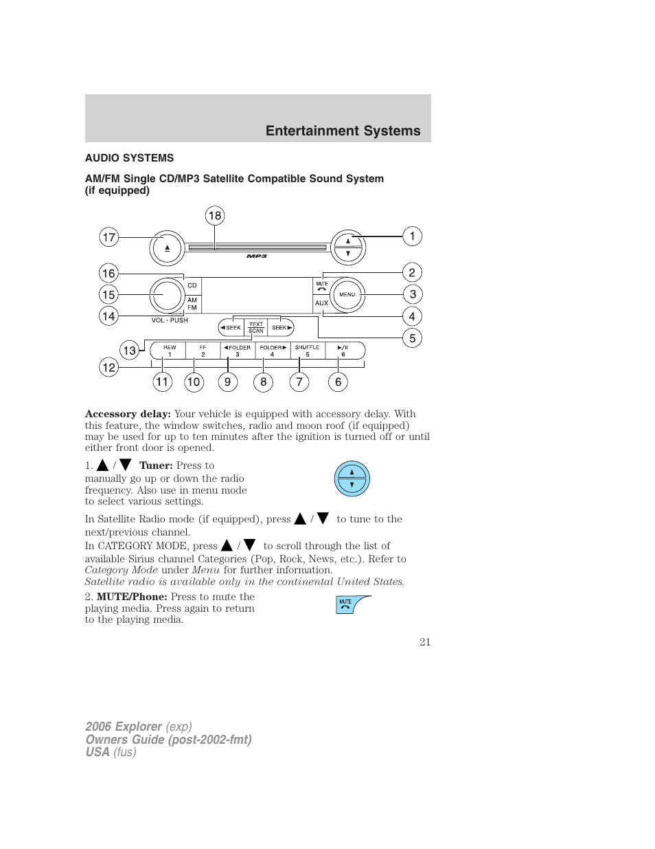 Entertainment systems, Audio systems, Am/fm stereo with cd | FORD 2006 Explorer v.2 User Manual | Page 21 / 336