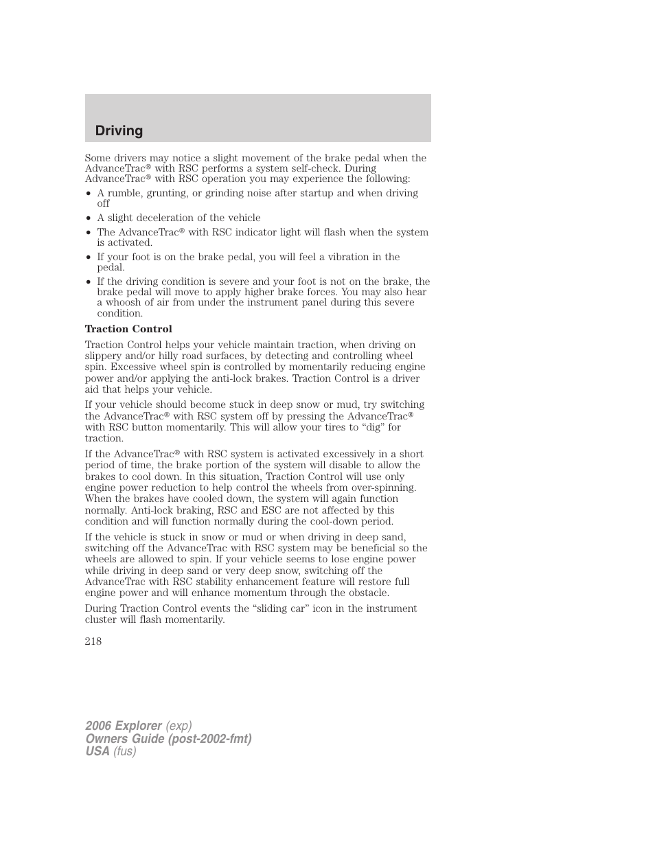 Driving | FORD 2006 Explorer v.2 User Manual | Page 218 / 336