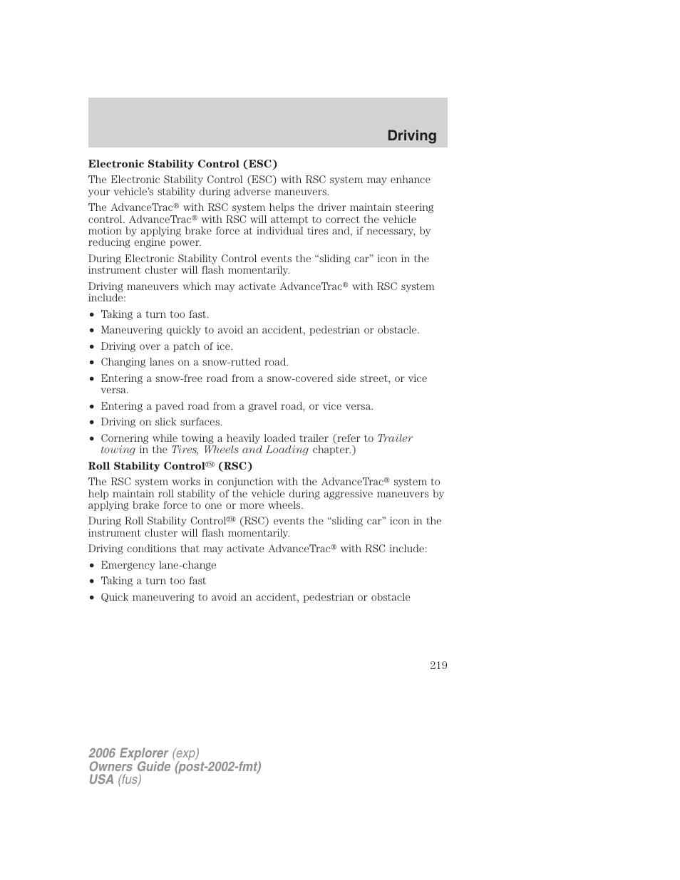 Driving | FORD 2006 Explorer v.2 User Manual | Page 219 / 336