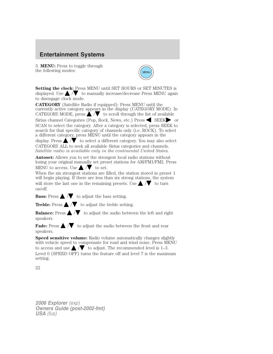 Entertainment systems | FORD 2006 Explorer v.2 User Manual | Page 22 / 336